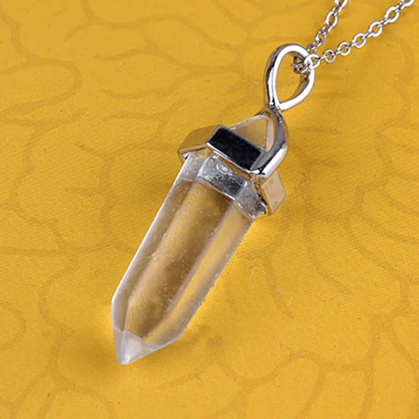 

Trendy-beads Simple Style Silver Plated Natural Rock Crystal Hexagon Column Pendant Necklace For Gift Jewelry