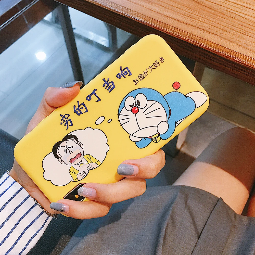 Japan Doraemon Poor Cute Cartoon Matte Back Phone Case for IPhone XS Max XR X TPU Silicone 7 6 6S 8 PlusCover |