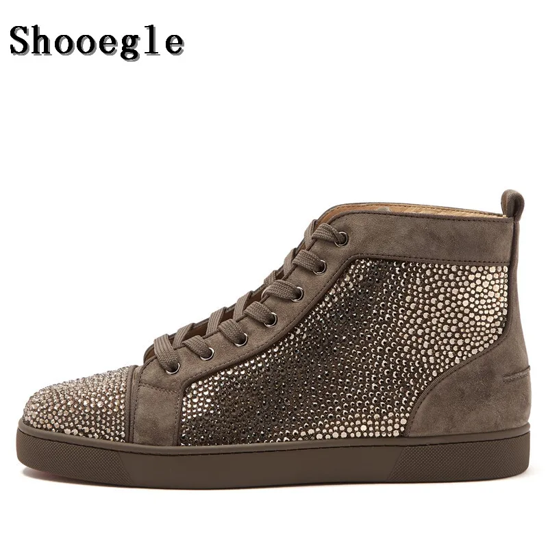 SHOOEGLE Newest Men Rhinestone Sneaker High-top Diamond Lace-up Ankle Boots Zapatillas Hombre Casual Shoes Man Free Shipping |