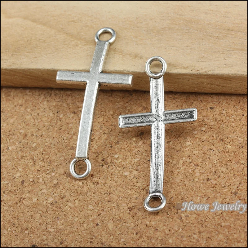 25 шт. винтажный сплав цинка старинный серебряный крест разъем подвеска браслет