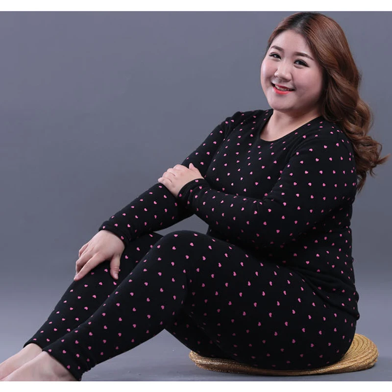 Новинка, 2XL-6XL, плотные зимние теплые подштанники, костюм для женщин, плюс размер, одежда для сна в горошек, тонкое термобелье для женщин
