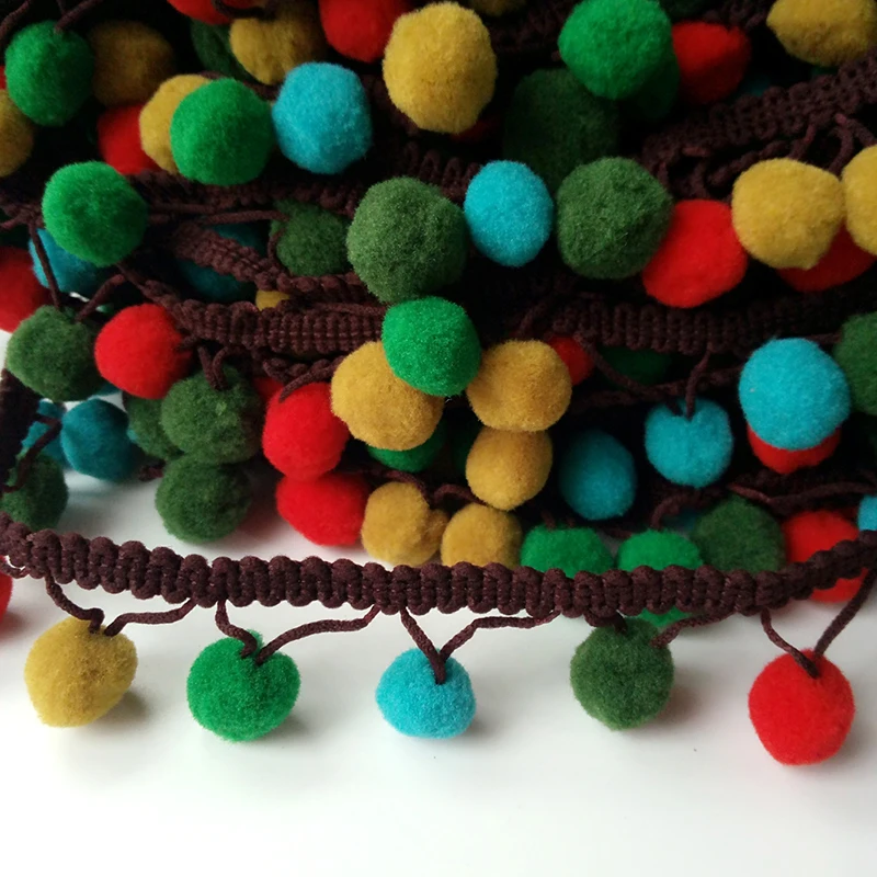 10 ярдов Радуга Pom pom кружевная отделка мяч швейная одежда аксессуары бахрома Лента отделка помпоны DIY ремесла для свадебного декора