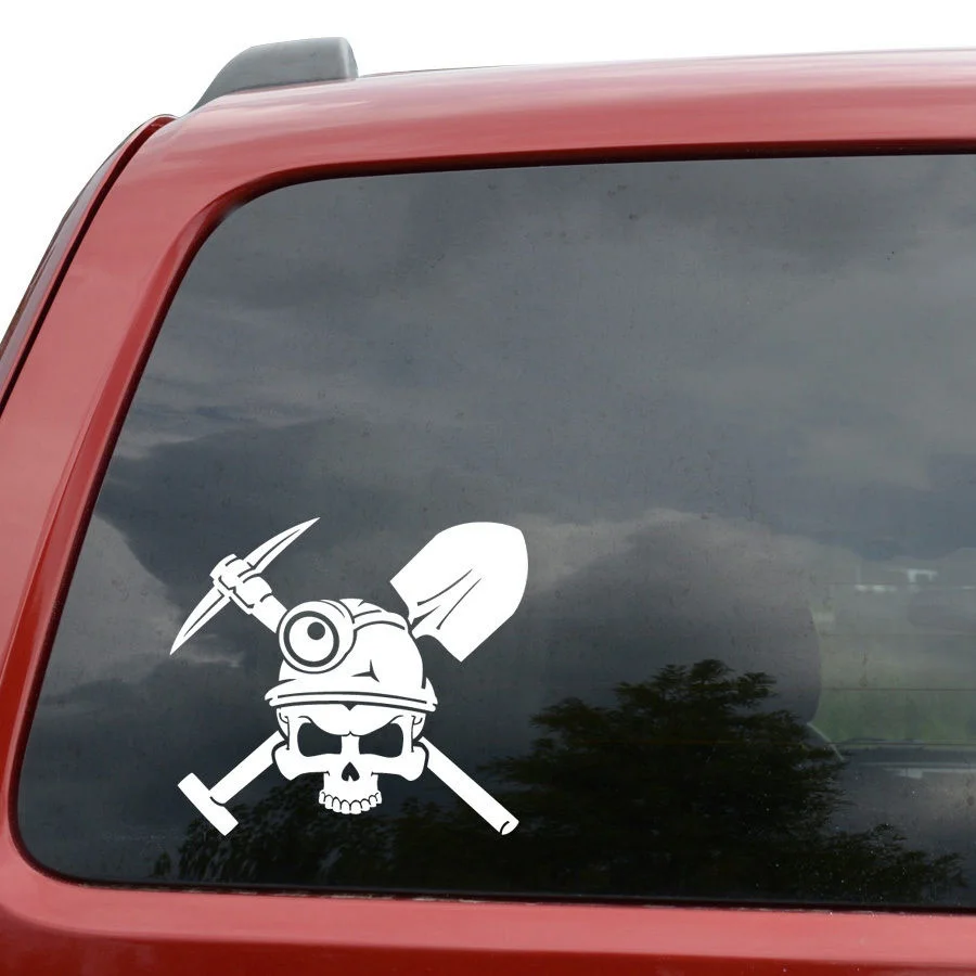 

Coal Miner Skull Window Decor Vinyl Decal Sticker- 15cm Wide White