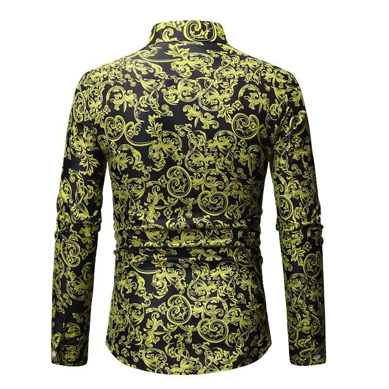 Мужская рубашка с цветочным принтом s черная длинным рукавом для свадьбы