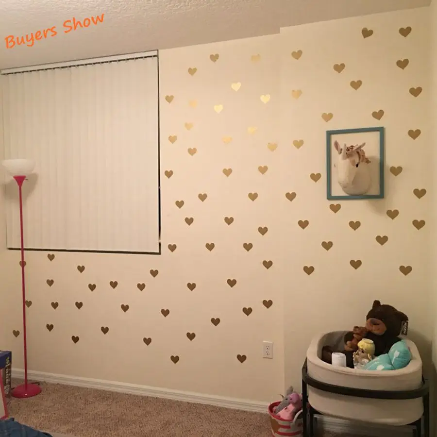 Металлические золотые наклейки на стену в форме сердца виниловые декор для