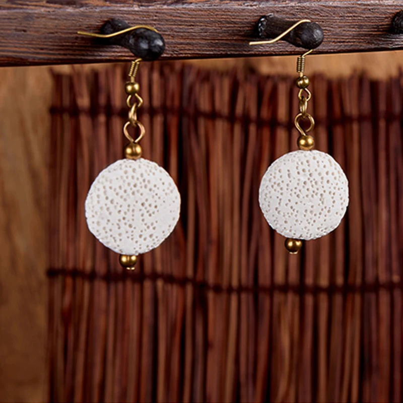 Стильные 8 цветов Круглый Лава висящие серьги с подвесками вулканический камень