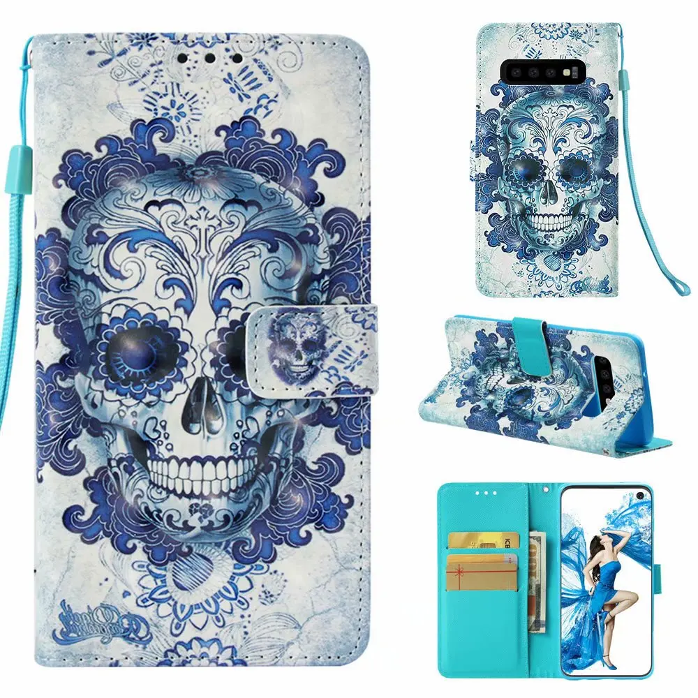 50pcs/lot 3D Dream Flower Skull Butterfly Wallet Leather Stand Case For Samsung Galaxy S10 / Lite Plus | Мобильные телефоны и