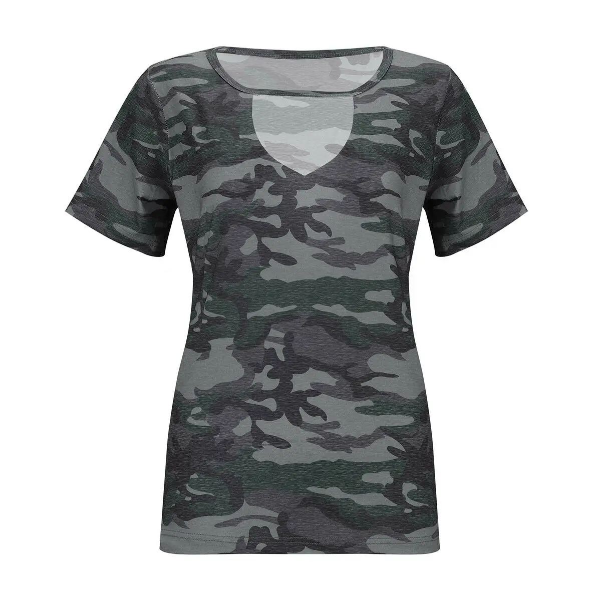 

Women Camouflage T Shirt Sweatshirt Short Sleeve Low Cut V Neck T-Shirts Army Style Casual Tops