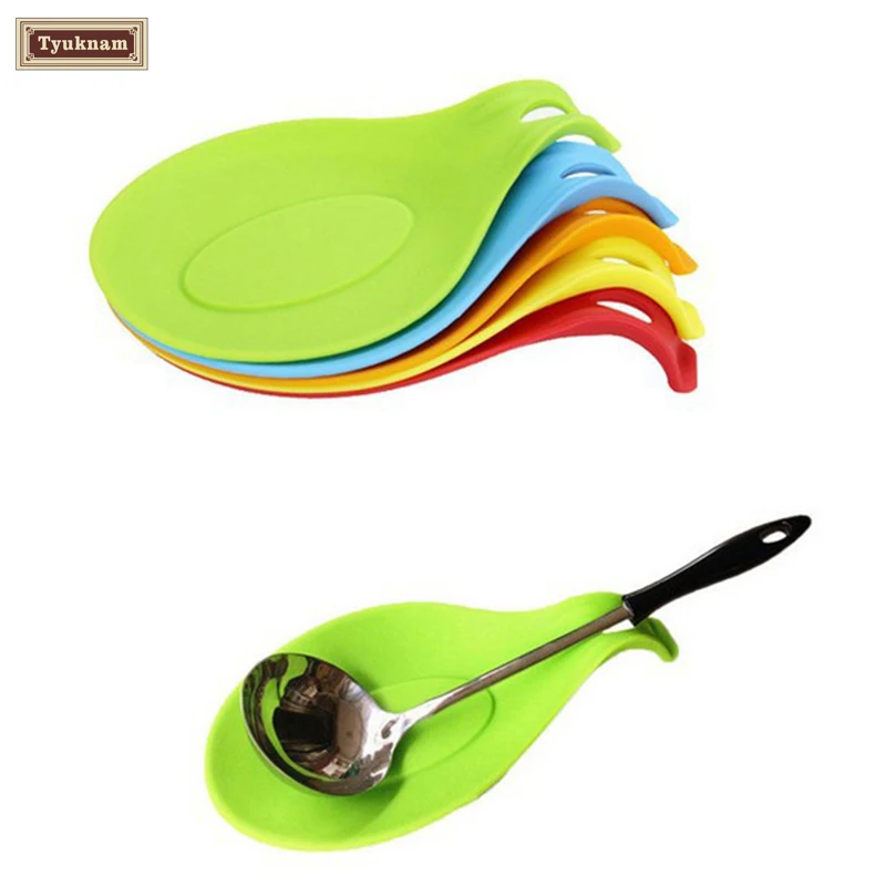 Силиконовые термостойкие ложка Вилы Коврики отдыха Посуда шпатель держатель Groovy