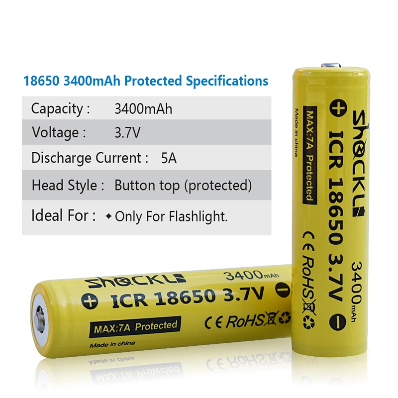 Новый литиевый аккумулятор Shockli 18650 3 7 в 3400 мАч защищенный для фонарика высокой