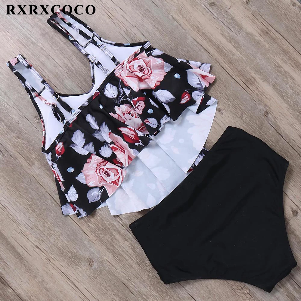 RXRXCOCO,, сексуальное бикини,, Mujer, купальник с оборками, женский, пуш-ап, высокая талия, бикини, набор, Bnadage, бикини, Одноцветный Купальник для женщин