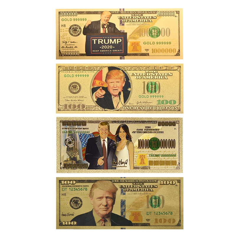 2020 памятный значок Дональда Трампа миллион долларовая Золотая банкнота 24K