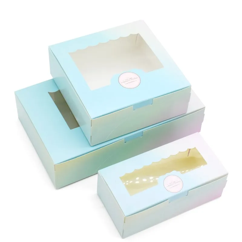 Коробка для синего печенья 10 шт./лот Крафтовая коробка торта с окном из ПВХ