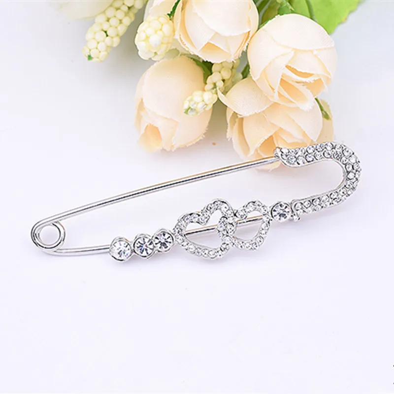 2021 модные стразы Двойное Кольцо с сердечками брошь в виде сердца для женщин Ретро