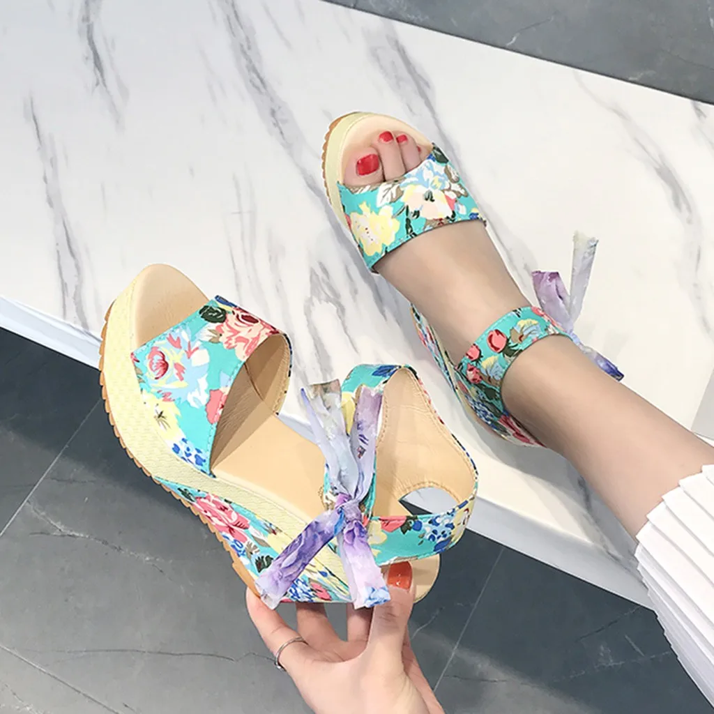 SAGACE/женские босоножки с цветочным принтом Женская обувь на танкетке Модные