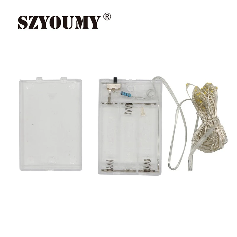 

SZYOUMY 50 шт. 2 м 20 светодиодов/3 м 30 светодиодов/5 м 50 светодиодов 4,5 В Серебристая/медная проволока Водонепроницаемая светодиодная гирлянда праз...