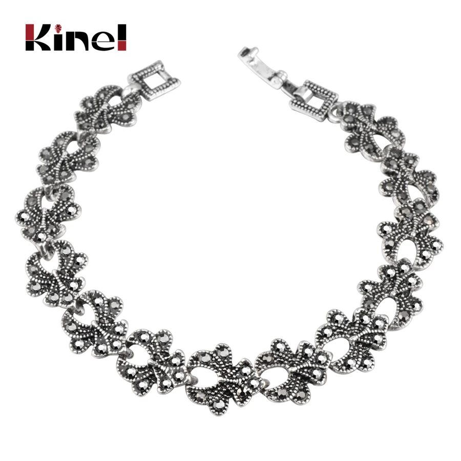 

Kinel Indian Woman Bohemian Ethnic Jewelry Silver Color Bracelets Gray Crystal Stones Jewelry Wholesale 2018 New