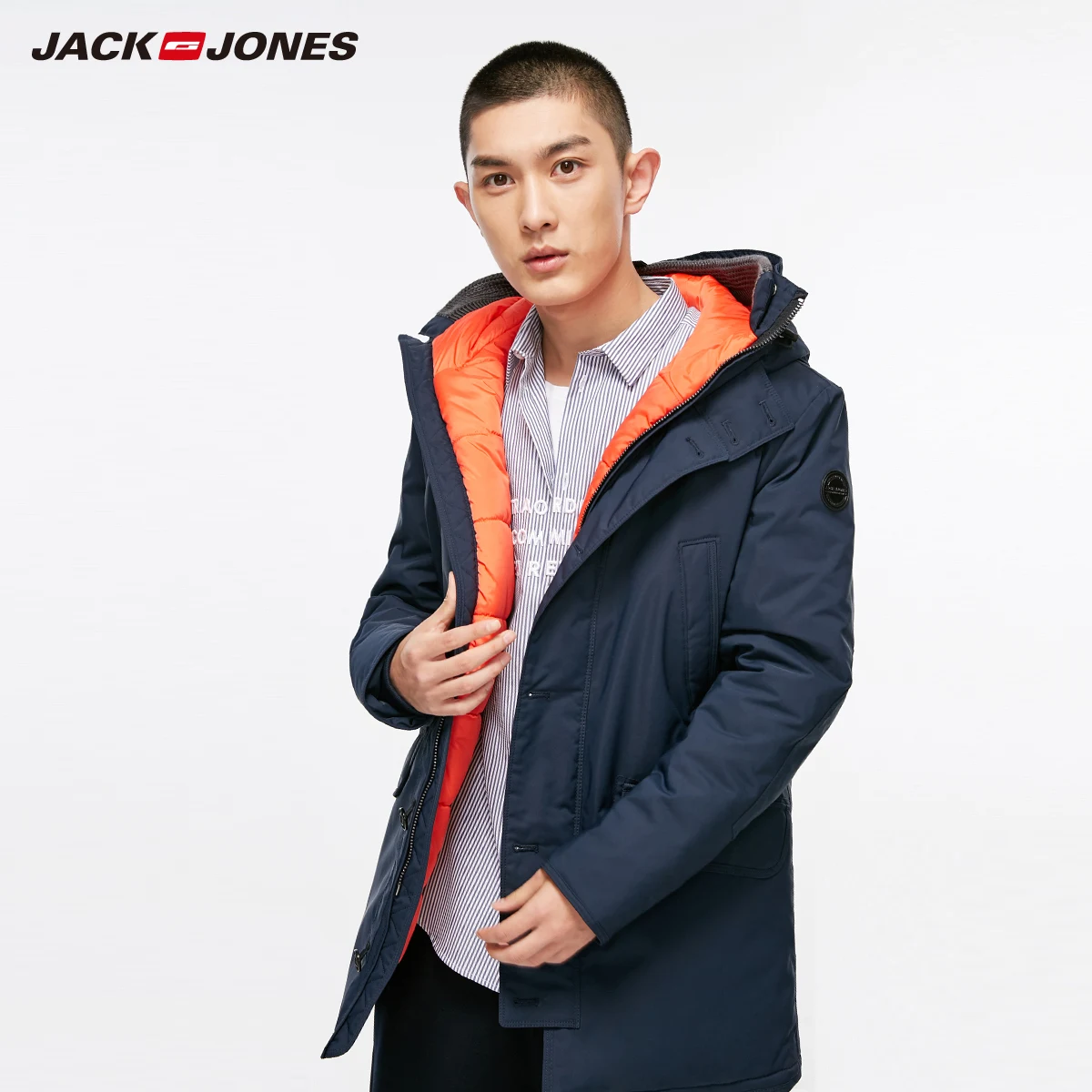 Night Sky JackJones Для мужчин зимняя куртка парка с капюшоном пальто Длинная Куртка класса люкс пальто Для мужчин Клянемся 218309511 - Цвет: Night Sky