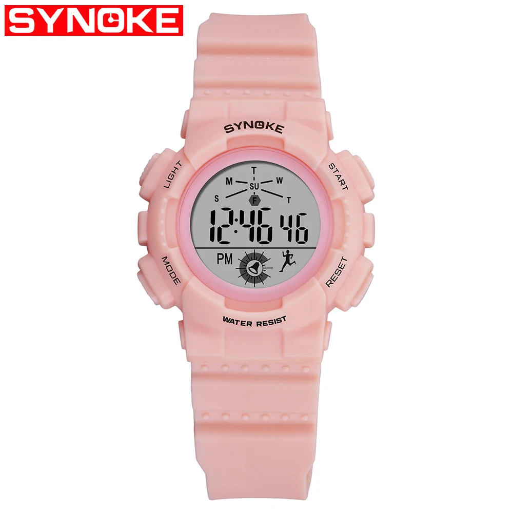 pink SYNOKE женские часы цифровые силиконовые светодиодные часы водонепроницаемые спортивные часы женские фитнес Резиновые наручные часы Мужские часы Reloj Mujer - Цвет: pink