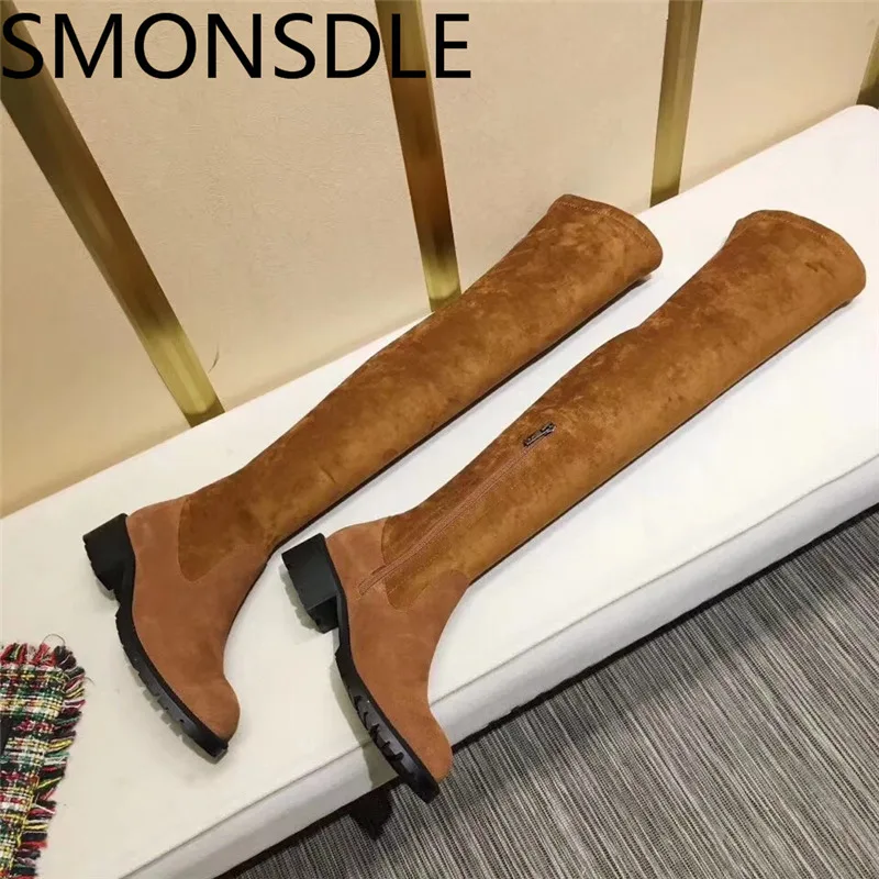 SMONSDLE чёрный коричневый из натуральной кожи замшевые сандалии-гладиаторы выше