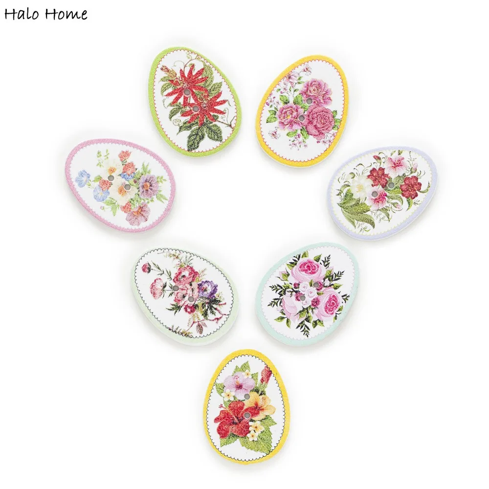 30 шт печать задний фоняйцо, цветок, узор для шитья, деревянные пуговицы Скрапбукинг домашняя детская одежда масляными красками, Подарочный Творческий Декор DIY 31x24mm