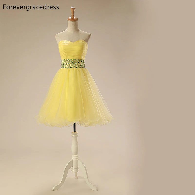 Forevergracedress 2017 линия желтый цвет Homecoming платье Милая бисером тюль Короткие плюс