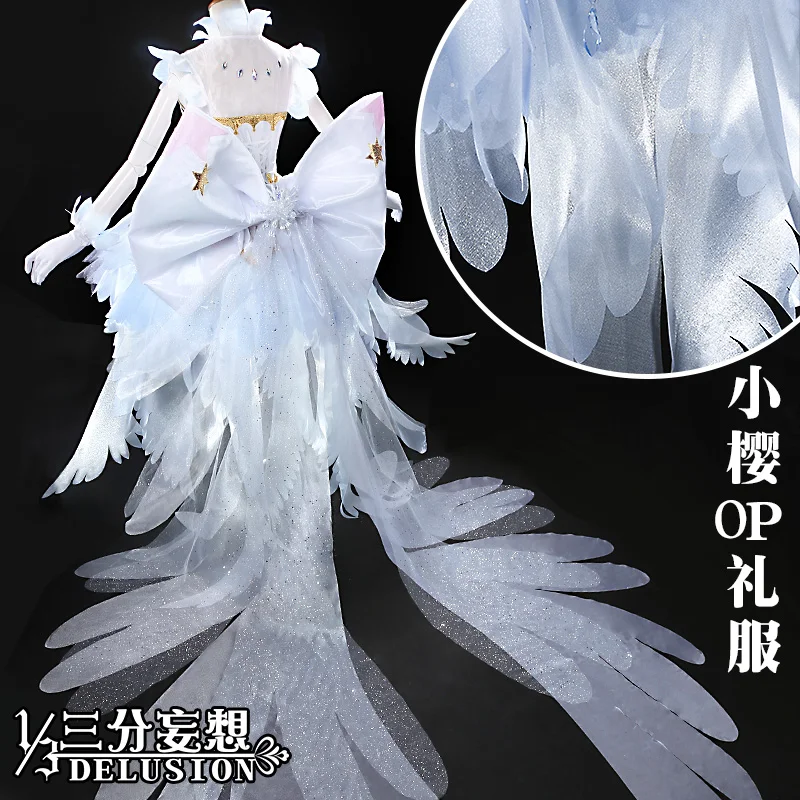Аниме! Cardcaptor Sakura прозрачная карта Сакура КИНОМОТО op белое платье Косплей Костюм