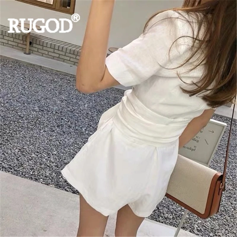 Женский комбинезон RUGOD однотонный хлопковый с отложным воротником и поясом