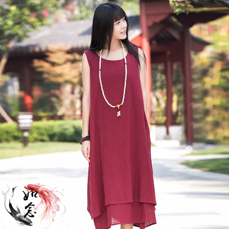 Летнее женское Хлопковое платье без рукавов на бретелях Mori Girl Летняя туника
