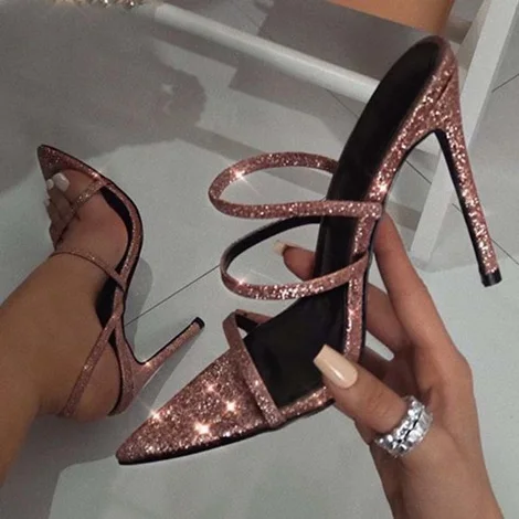 

Women Sexy Thin Heels Stilettos Women Slip-On Strappy Prom Sandals
