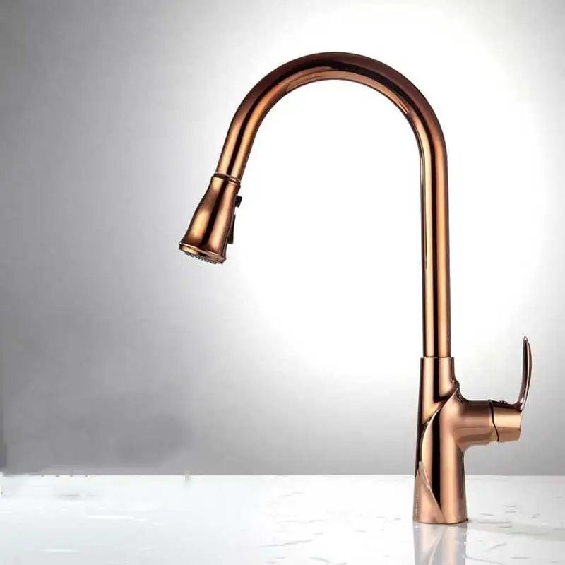 Медный смеситель для кухни розовое золото кухонной раковины выдвижные смесители