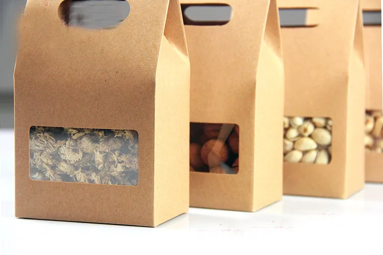 

10*15.5*6cm 50pcs Quality packaging Kraft paper Stand Up bag Food Square window box Bags of nuts/Tea/Cake/Cookies/Coffee bags