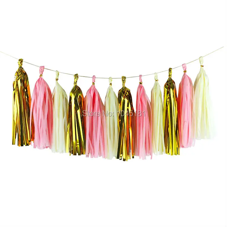 Цвета слоновой кости розовое золото папиросная бумага помпон кисточка гирлянда
