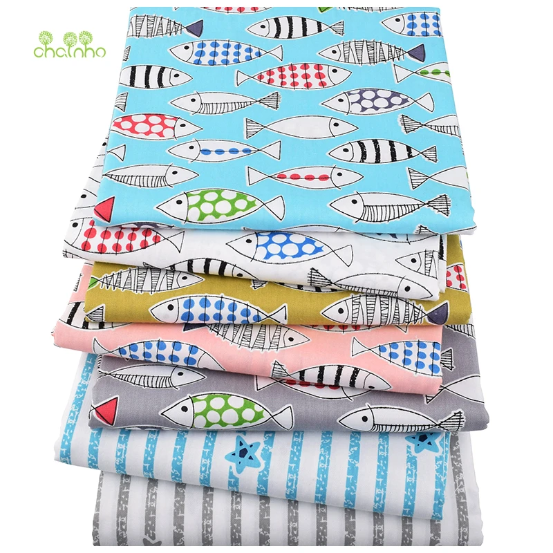 Chainho серия рыб саржевая хлопчатобумажная ткань с принтом для сделай сам квилтинг