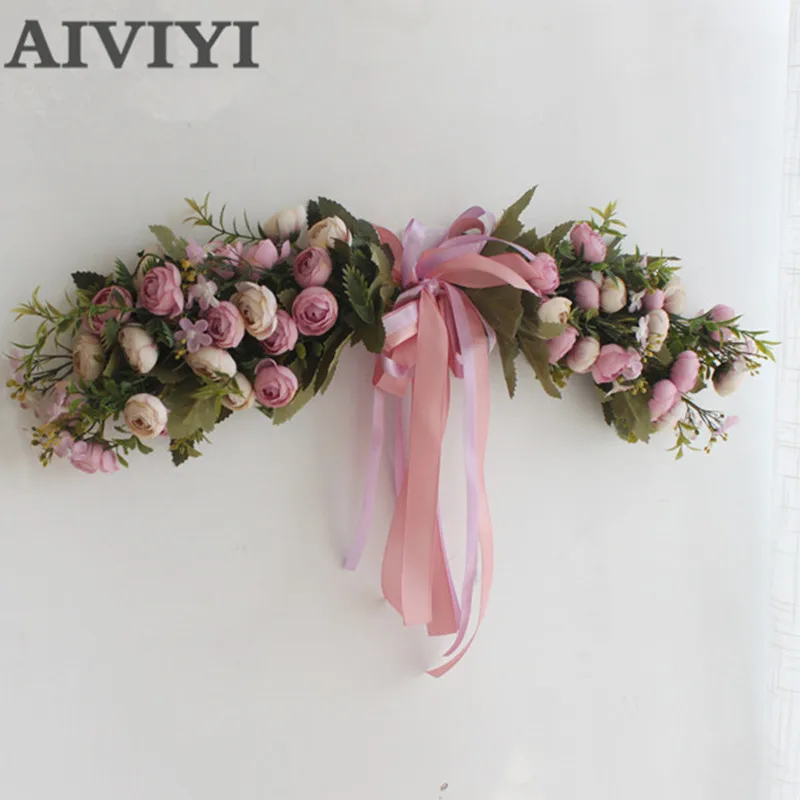 

Foreign trade excellent product rose artificial flower garland European threshold wall decoration flower door wreath for wedding