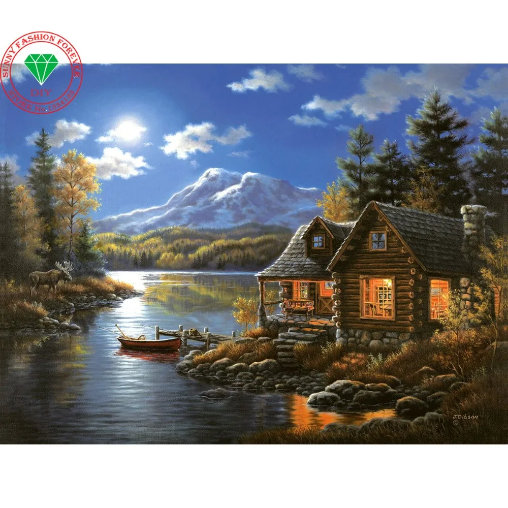 5d Алмазная мозаика вышивка пейзаж украшение водопад закат горы бриллианты