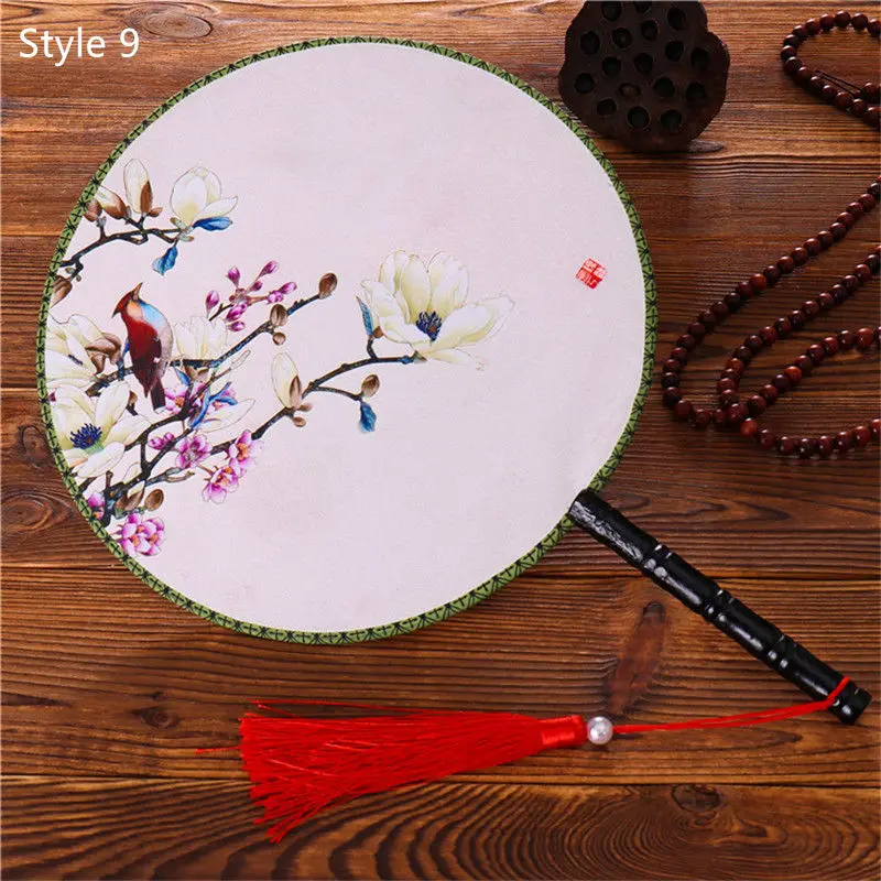 Style 9 Китайский Японский стиль женские круглые вентиляторы классический танцевальный веер ручной круговой винтажный вентилятор с кисточкой кулон - Цвет: Style 9