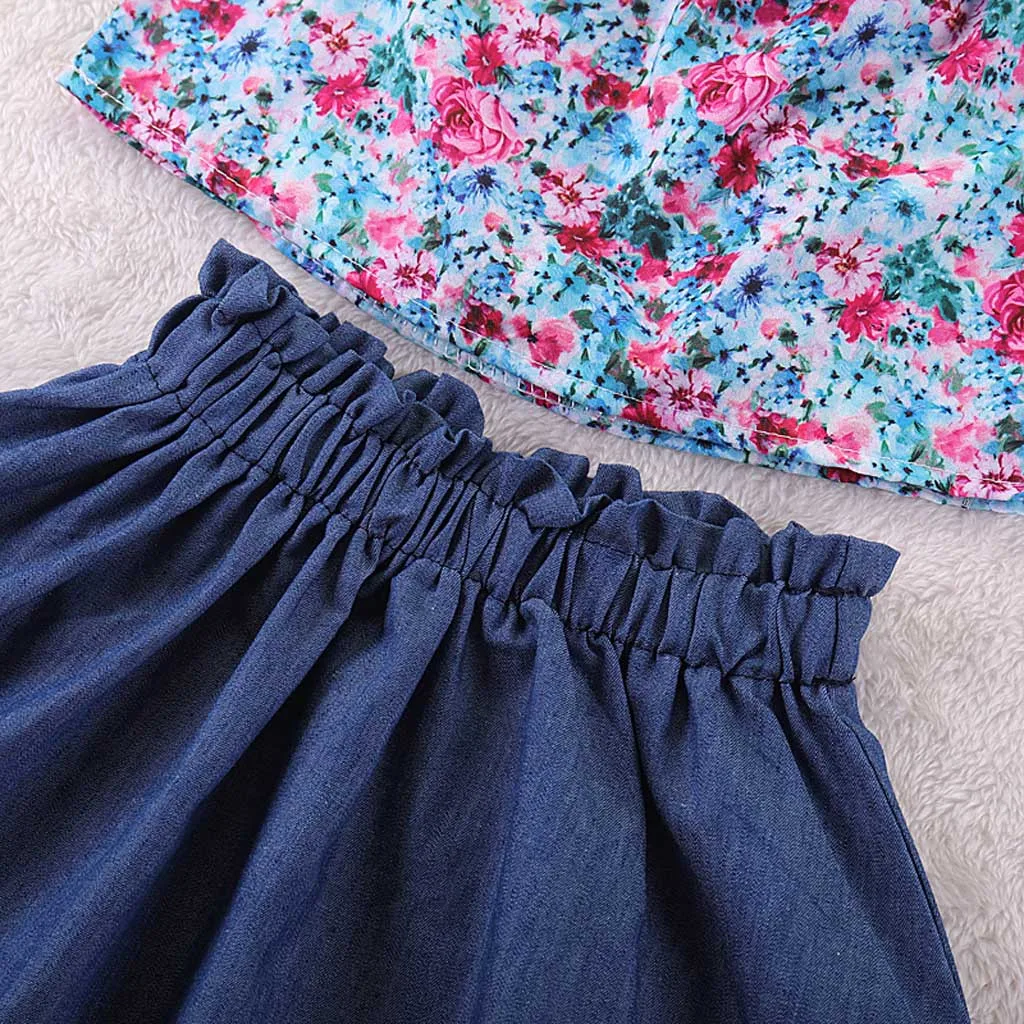 НОВЫЕ комплекты одежды для маленьких девочек Футболка с цветочным принтом