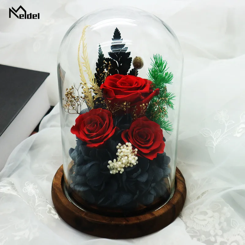 Неувядающий цветок Meldel Роза в колбе сохраненный пиона стеклянной крышке