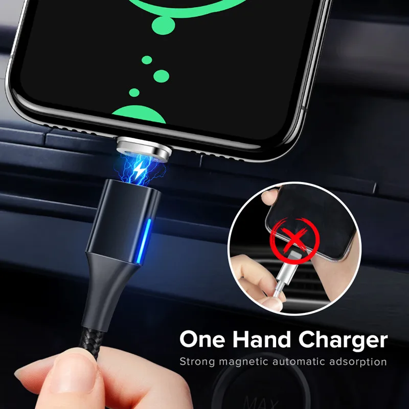 Магнитный кабель GETIHU 2 м 3A Micro USB Type C светодиодный магнитный для быстрой зарядки и