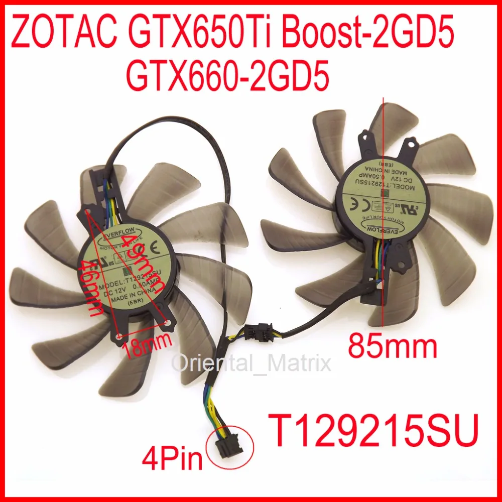 T129215SU 12В 0.50A 85 мм 46*49*18 4Pin для ZOTAC GTX650Ti Boost-2GD5 GTX660-2GD5 HA вентилятор видеокарты |