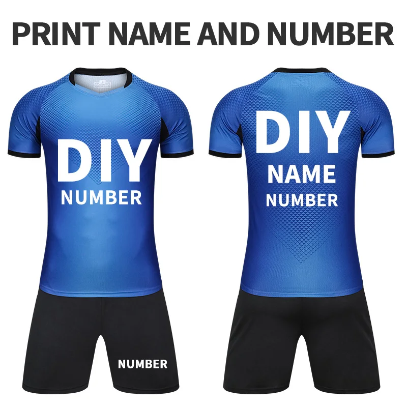 blue short DIY Мужские футбольные Джерси наборы Chandal Futbol дизайн на заказ футбольная тренировочная командная форма с длинным рукавом спортивная одежда футбольный костюм - Цвет: blue short DIY