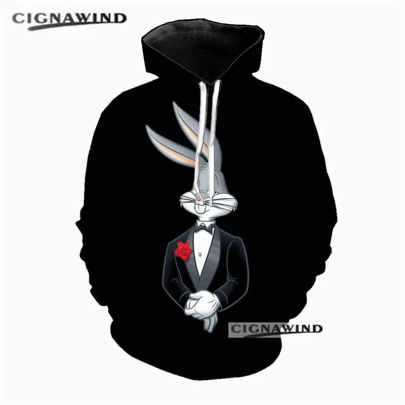 Новое поступление мужские толстовки с капюшоном Багз Банни модная толстовка 3D