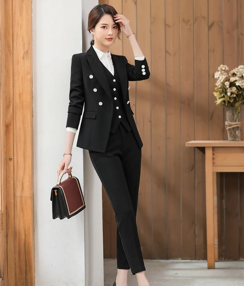 3 Piece Set Formal Uniform Design Pantsuits With Pants and Tops Vest &amp Waistcoat For Women Business Suits Ladies | Женская одежда