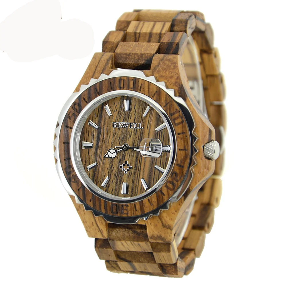 BEWELL красные часы с корпусом из сандалового дерева Мужские Аналоговые кварцевые