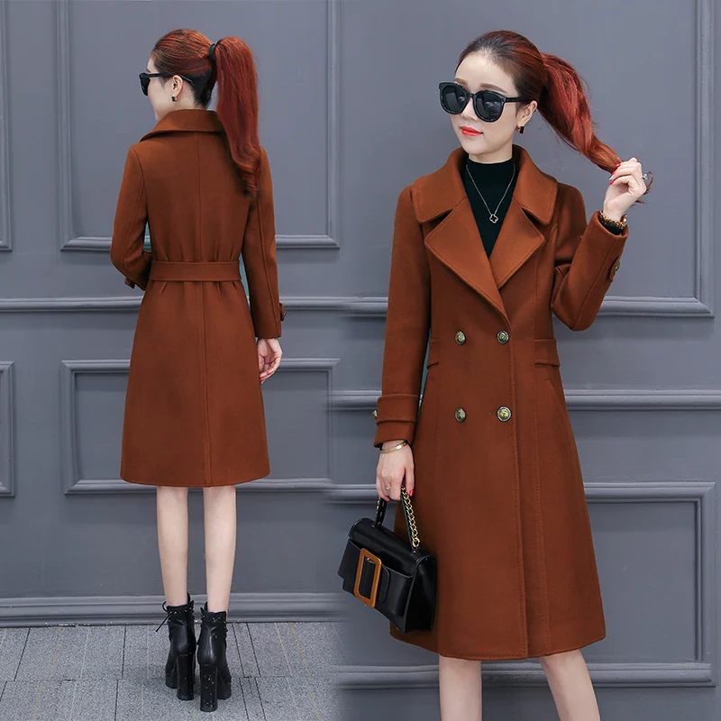 

Winter Brand Women Wool Jacket Coats Plus size Slim Temperament Warm Long Outerwear Double-breasted Solid Female Wool Jacket 3XL