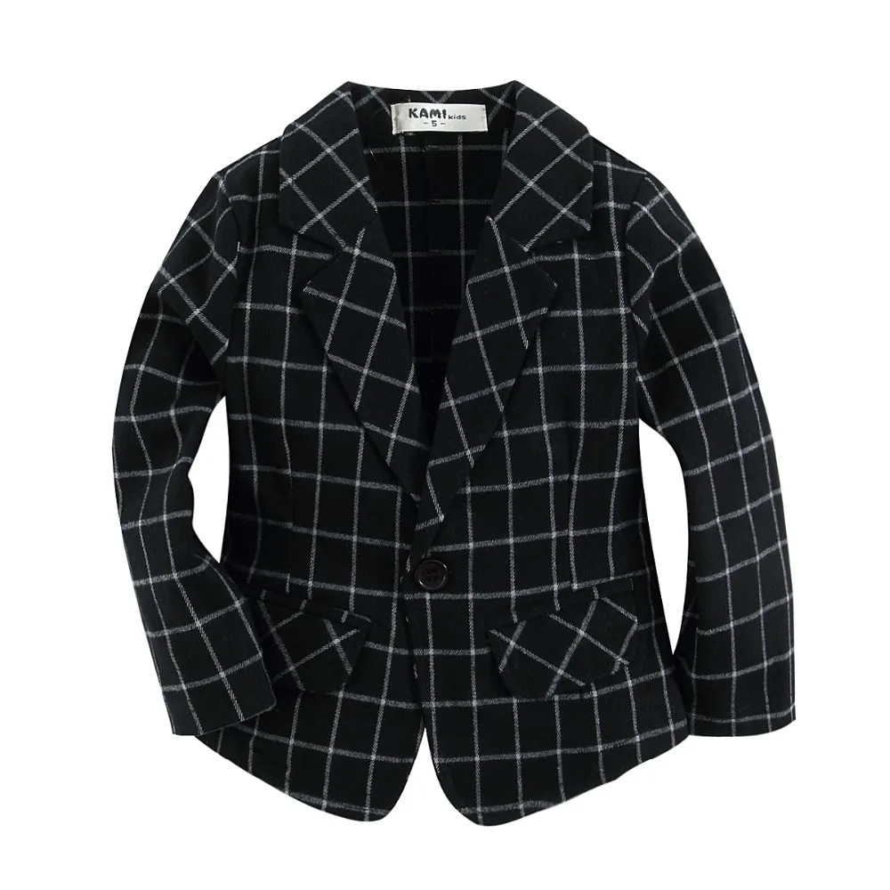 

Новое поступление, мягкий Тканый фланелевый хлопковый Блейзер 100% в клетку для маленьких мальчиков, черный клетчатый блейзер