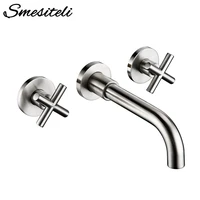 smesiteli modern double handle brushed basin faucet round wire drawing surface pool faucet hot cold water bathroom taps