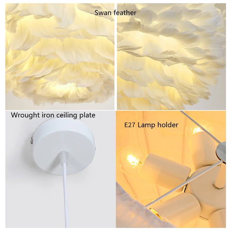 

Pendant Lights E27 Feather Romantic Pendant Lamp For Bedroom Living Room Lighting HangLamp Goose Feather Suspension Luminaire