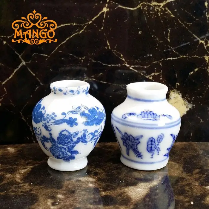 

1/12 Dollhouse Miniature Blue ceramic vase Chinese style 2pcs free shipping